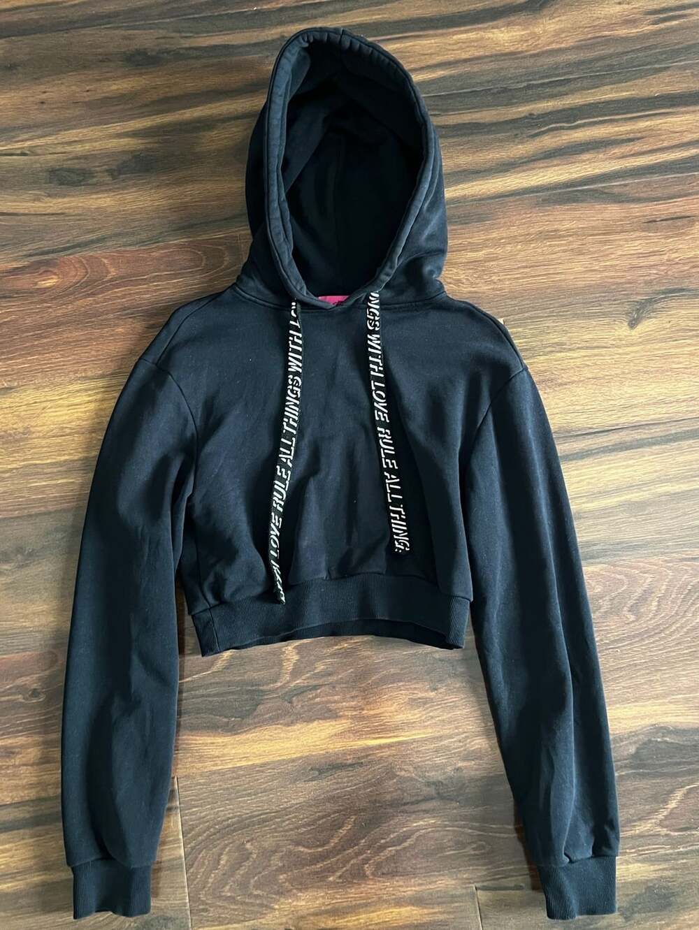 Pam & Gela Move Fast Rule All Things With Love Black Cropped Hoodie